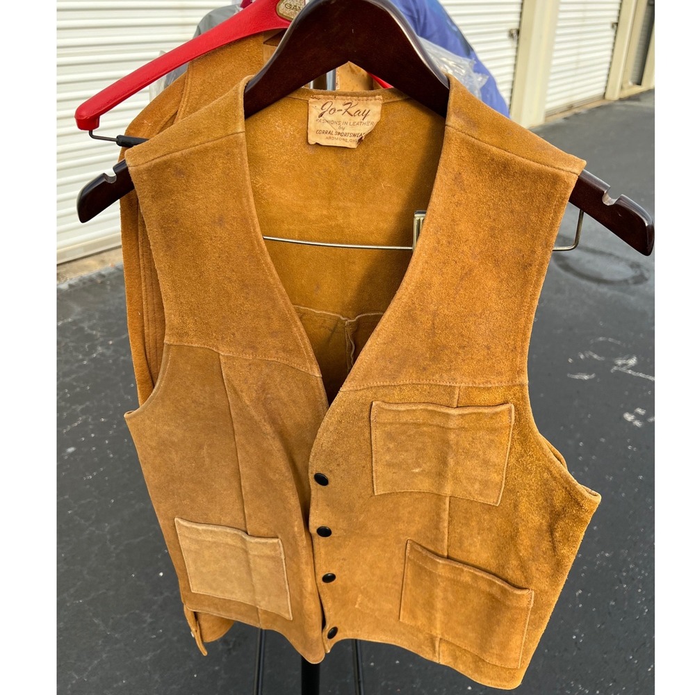 Jo-Kay Suede Vest Mens Medium Brown Vintage‎ Western Corral Sportswear Leather